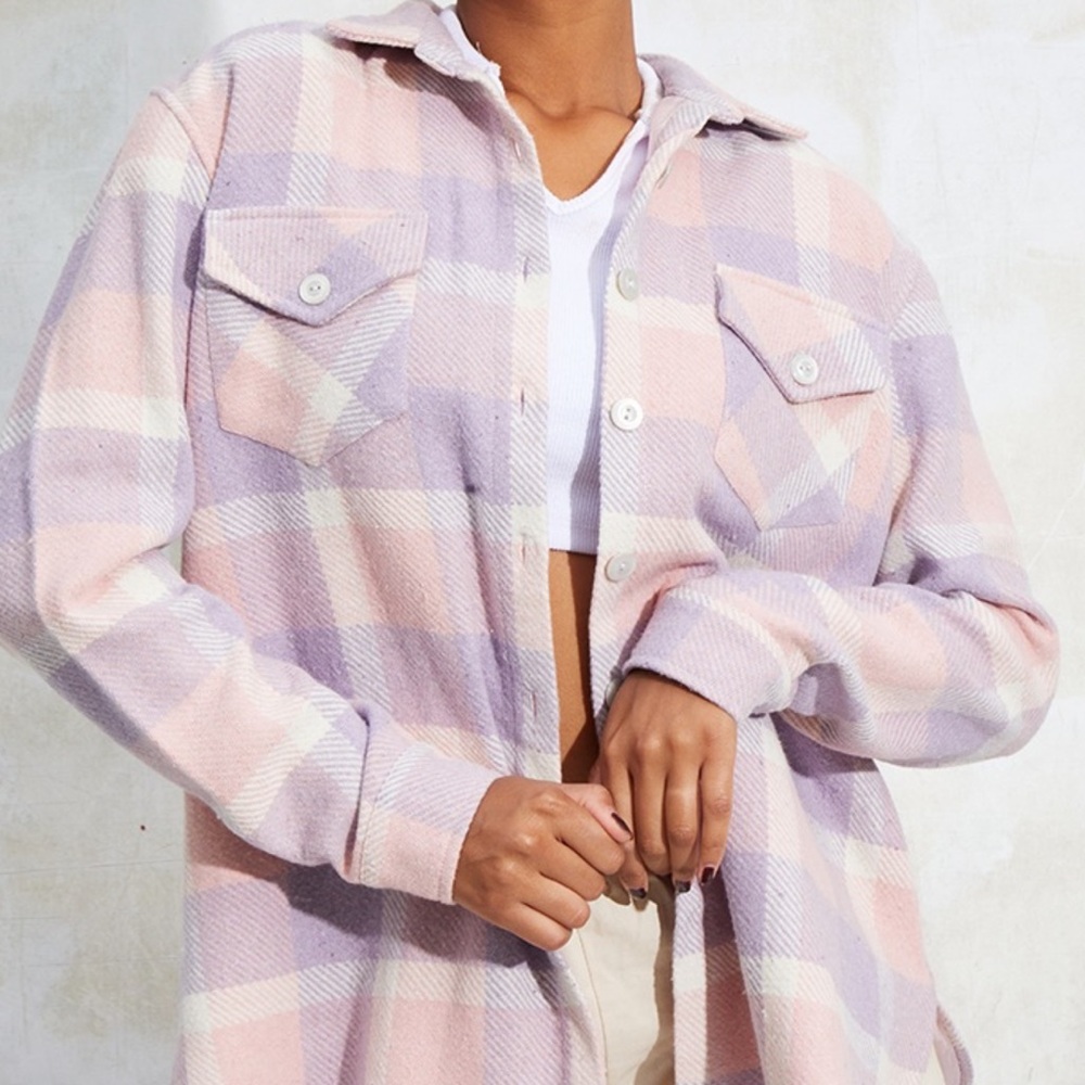 Pink Checked Longline Shacket - Picture 2 of 8